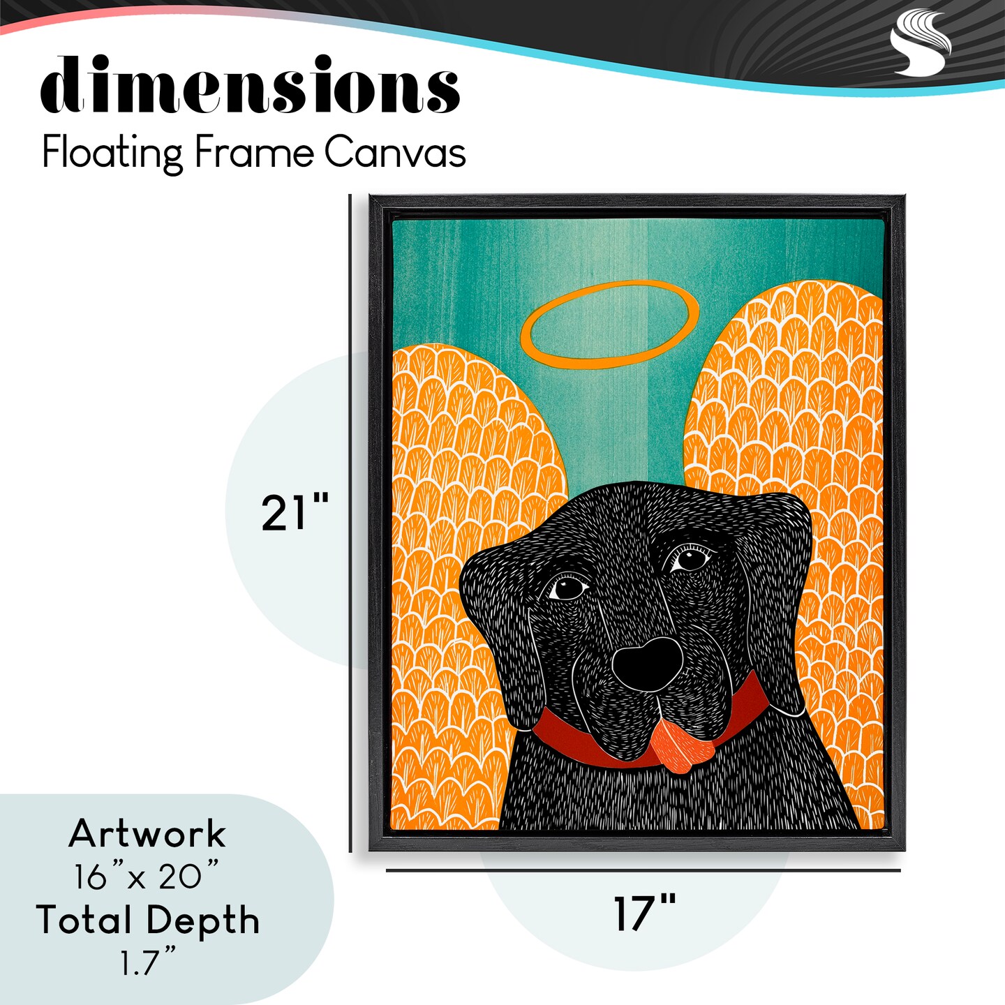 Stupell Industries Dog Angel with Yellow Wings Floating Frame, design by Stephen Huneck