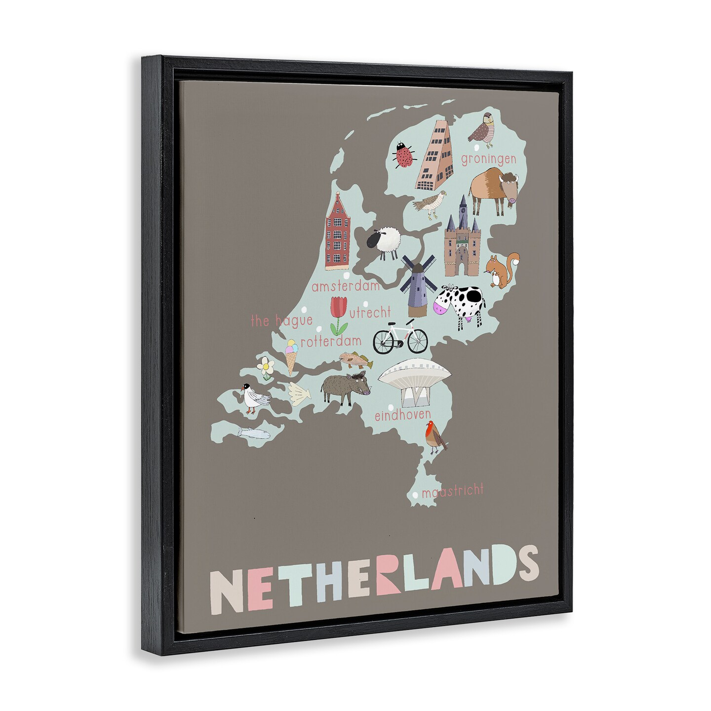 Stupell Industries Kid's Map of Netherlands Floating Frame, design by Carla Daly