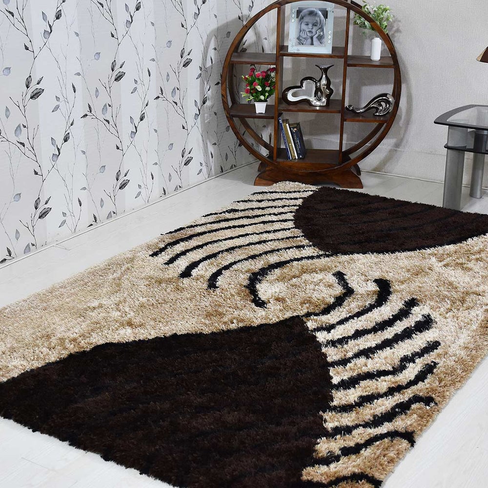 Rugsotic Hand Tufted Shag Area Rug Beige Brown Polyester 5X7 Contemporary K00063