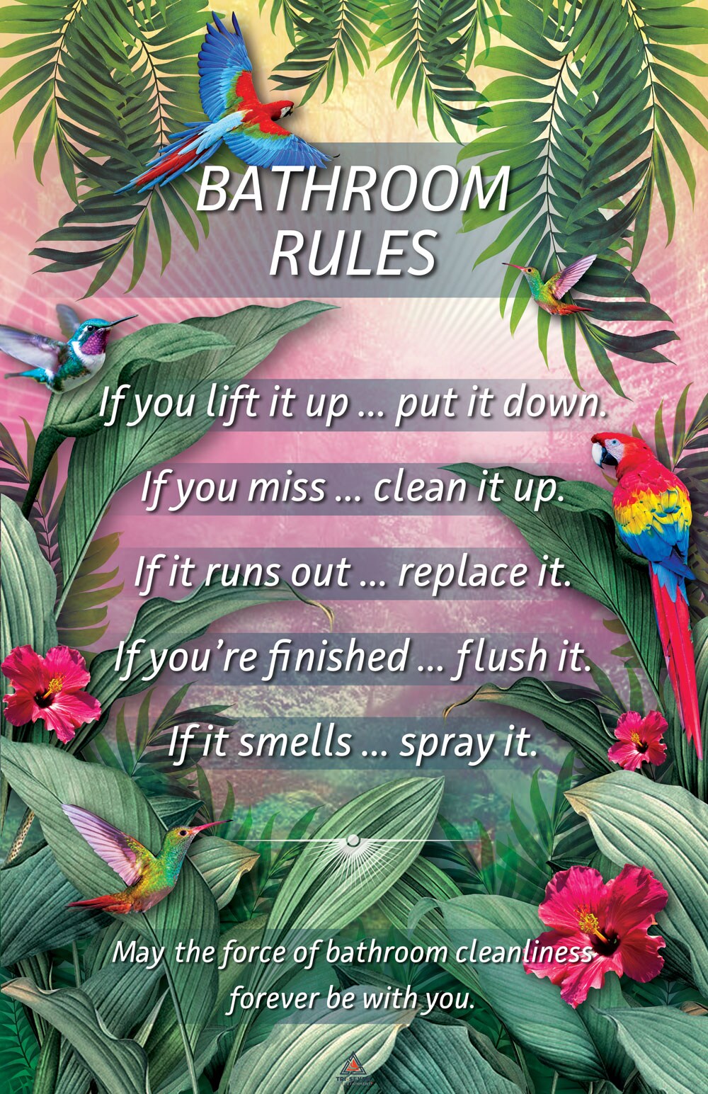 Bathroom Rules Poster Parrot Pink Wall Decor Art Print, 11&#x22;x17&#x22;, Unframed