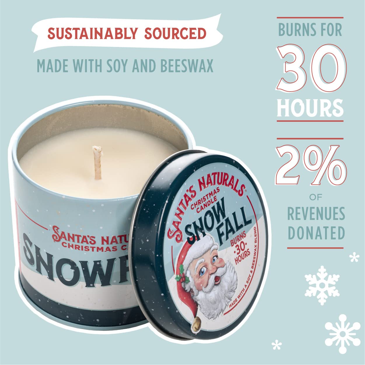 Snowfall Christmas Candle | Sweet, Bright Fragrance | Notes of Pine, Citrus, Eucalyptus | Sustainably Sourced Soy and Beeswax | 30 Hour Burn Time | 9oz | 2 Pack