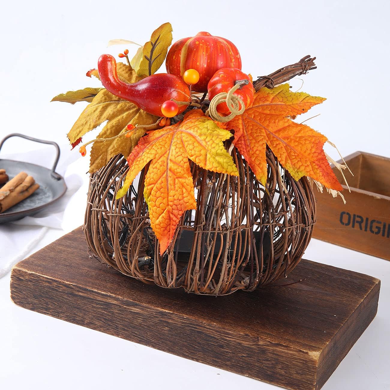 Decorations Artificial Rattan Pumpkin Battery Operated LED Fall Lighted Pumpkin forHalloween Thanksgiving Gift Autumn Indoor Outdoor Parties Home Decor