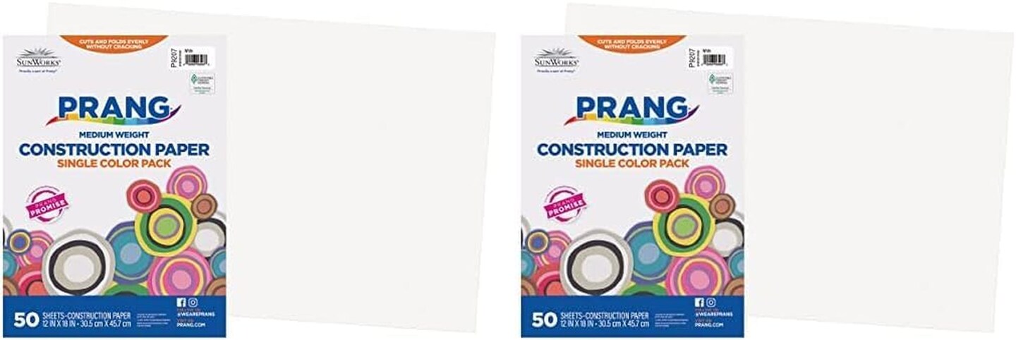 (Formerly ) Construction Paper, White, 12&#x22; X 18&#x22;, 50 Sheets (Pack of 2)