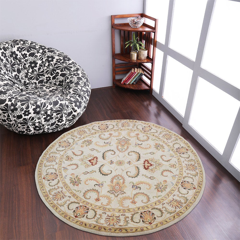 Hand Tufted Wool Area Rug 10X10 Round Beige Ivory K0bg09 Soft Durable Eco-Friendly