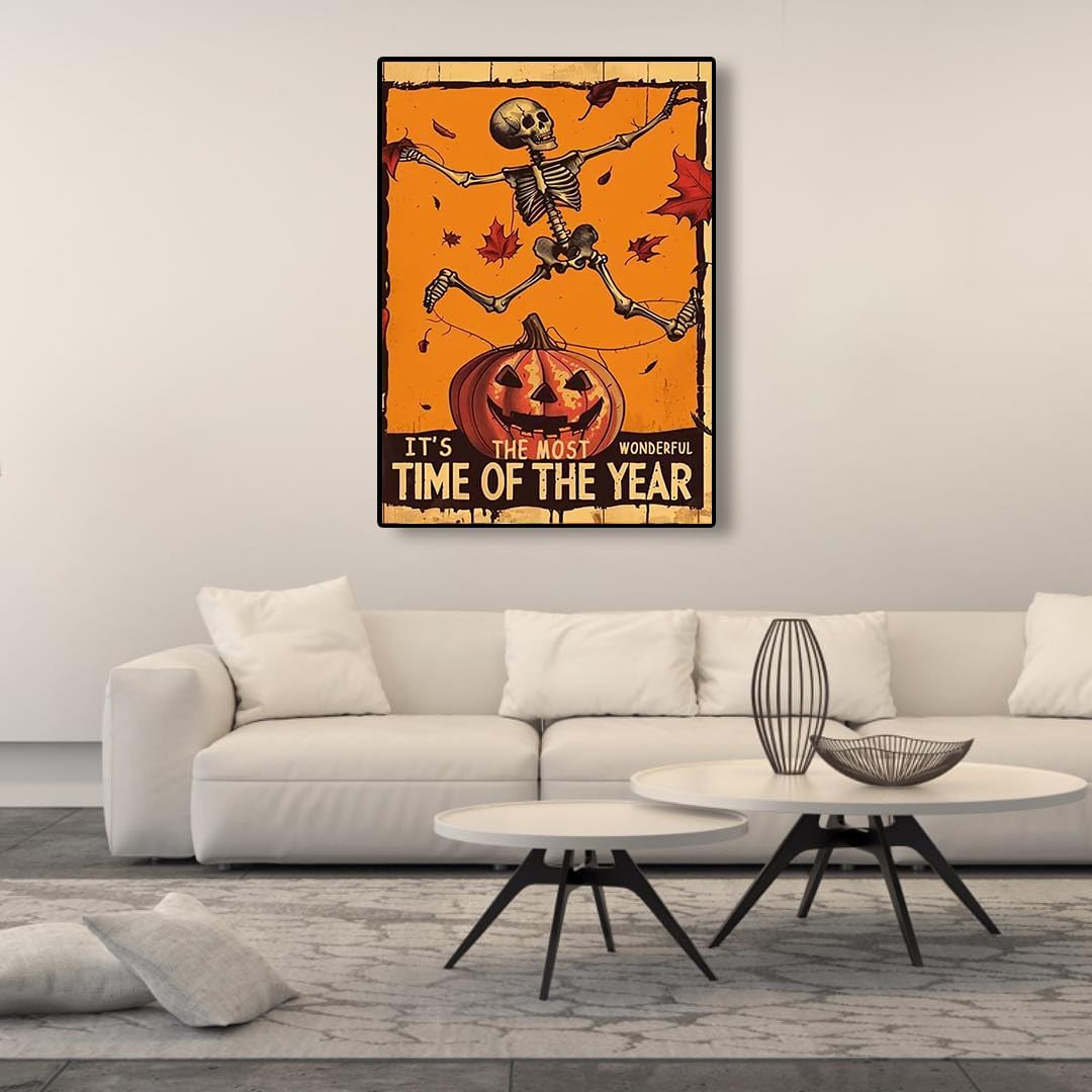 Horror 5D DIY Full Round Drill Diamond Painting Kits Pumpkin,Paint by Diamonds Dot Gem Art Crystal Skeleton Easy,Home Wall Decor