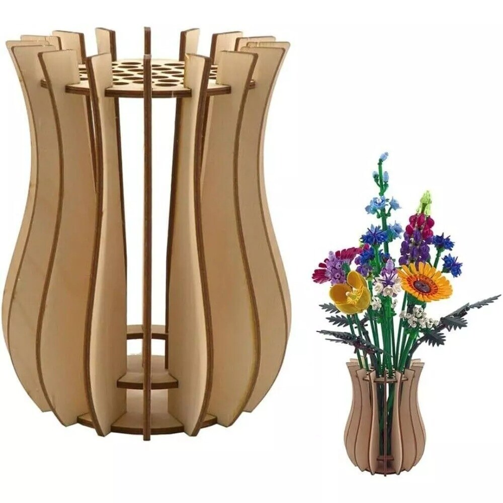 Vase for Fake Flowers,Wooden Puzzle Display Stand Set Assemble for Roses Blossom