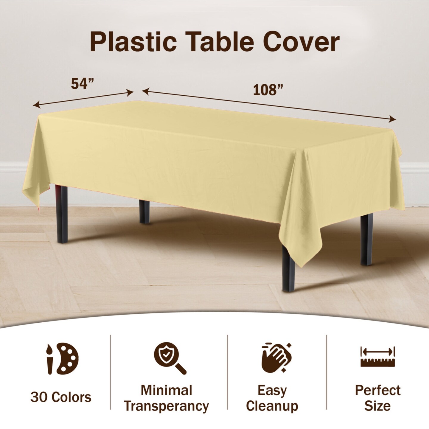 Exquisite 6-Pack Premium Plastic Tablecloth 54in. x 108in. Rectangle Plastic Table Cover