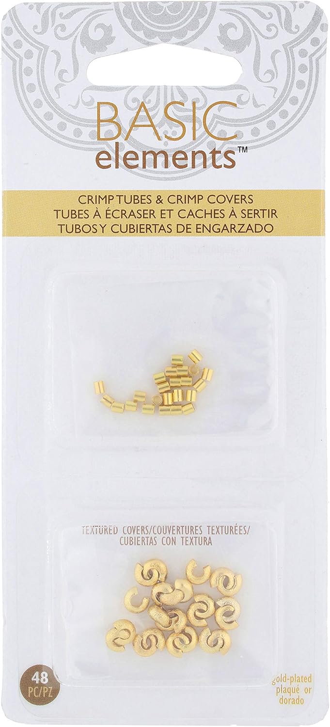 The Beadsmith Basic Elements Crimp Tubes &#x26; Stardust Crimp Covers Designed to Secure The Ends of Jewelry Stringing Cables &#x26; Wires, Gold Color