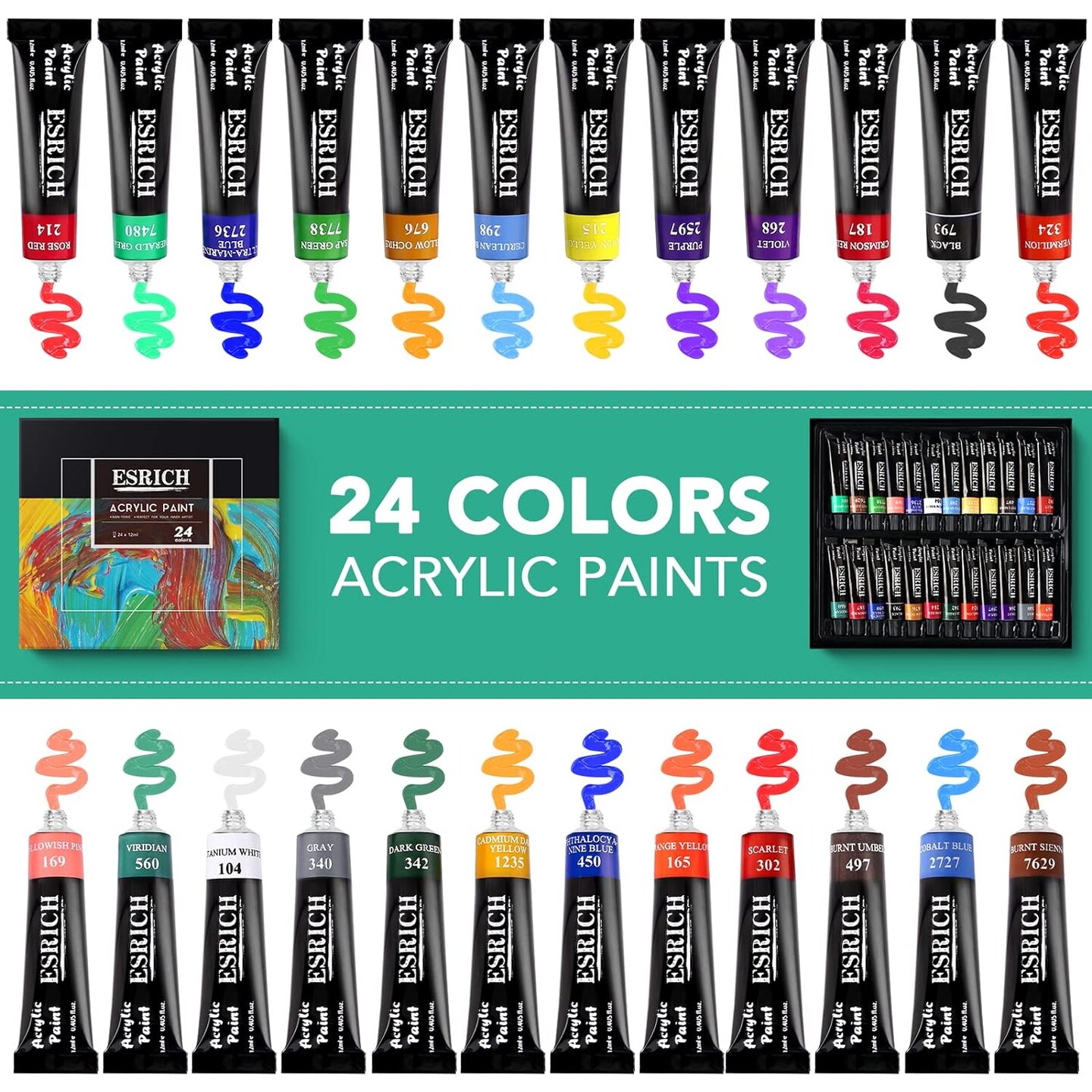 40PCS Acrylic Paint Set,Professional Painting Supplies with Acrylic,Canvas Panels,Brushes,Paint Knife,Sponge,Plastic Palette and Metal Easel for Adults,Kids and Artists