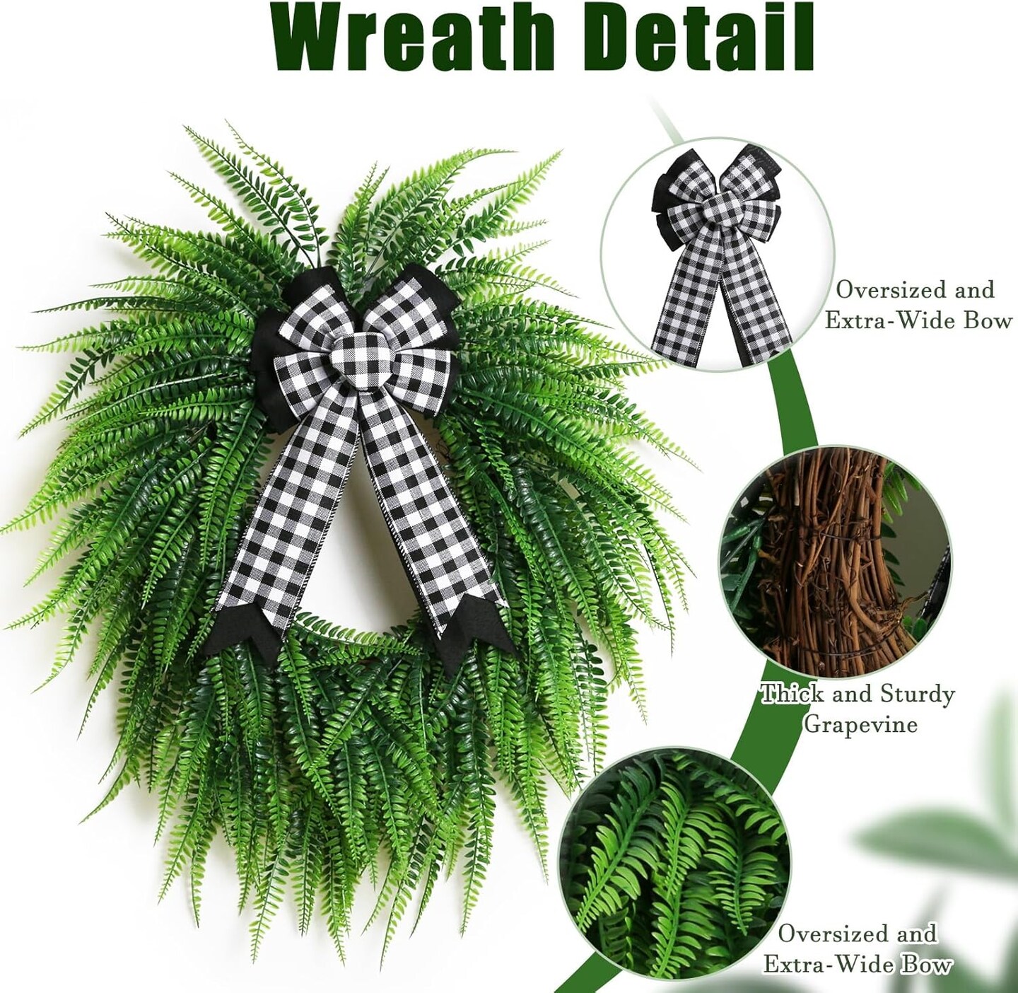 Wreaths for Front Door,24" Spring Summer Greenery Boston Fern Leaf for Outdoor Wreath Home Farmhouse Wall Window Decor