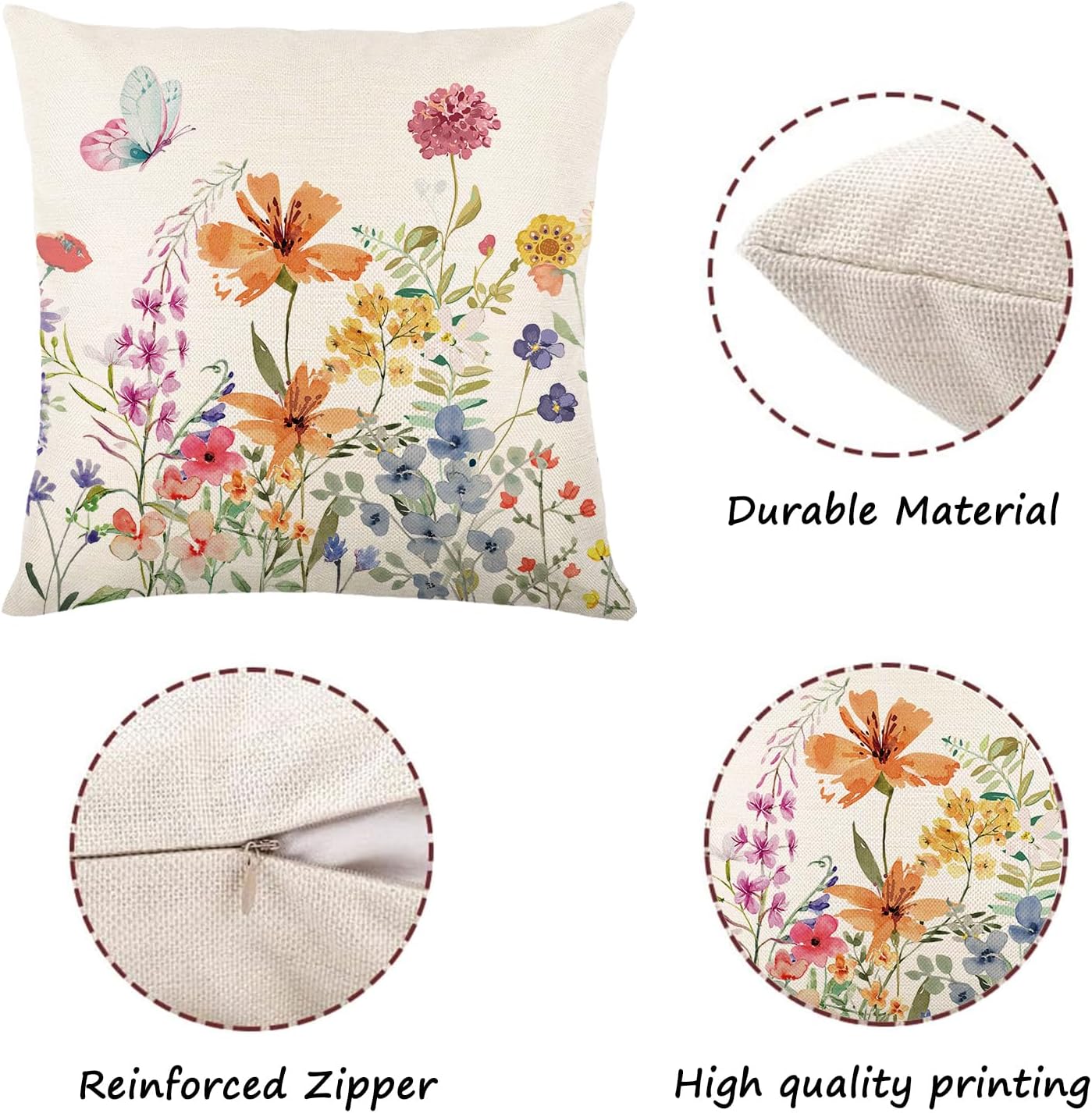 Spring Decorations for Home - Spring Pillow Covers 18x18, Outdoor Pillow Covers Springtime Farmhouse Throw Pillow Cover Garden Linen Cushion Case for Home Decor