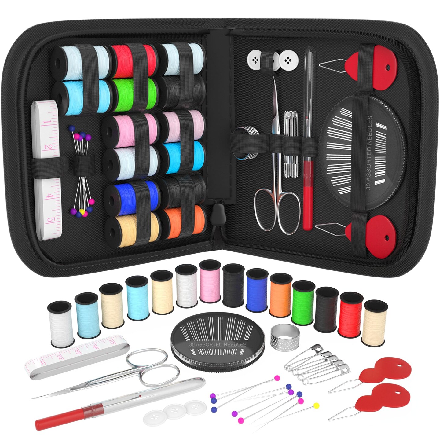 Sewing Kit Christmas Gifts for Grandma, Mom, Adults, Kids, Beginner, Traveler, Emergency, Portable Sewing Supplies Contains Soft Tape Measure, Scissors, Thread, Sewing Needle etc(Black, S)