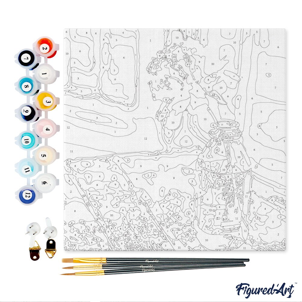 Figured&#x27;Art Mini Paint by Numbers Kit for Adults with Frame White Flower Small format 8&#x22;x8&#x22; - Craft Art Painting DIY Canvas Already Stretched on a Wooden Frame