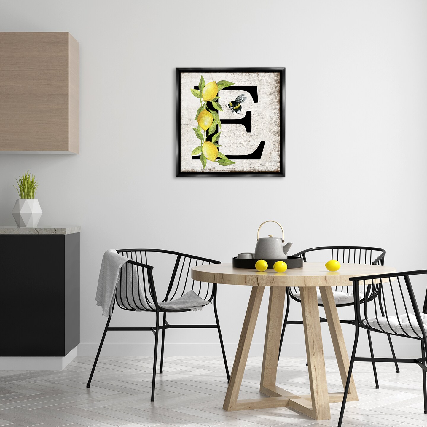 Stupell Industries Lemon & Bee E Letter Floater Framed Canvas Wall Art Design by Creatif Belle