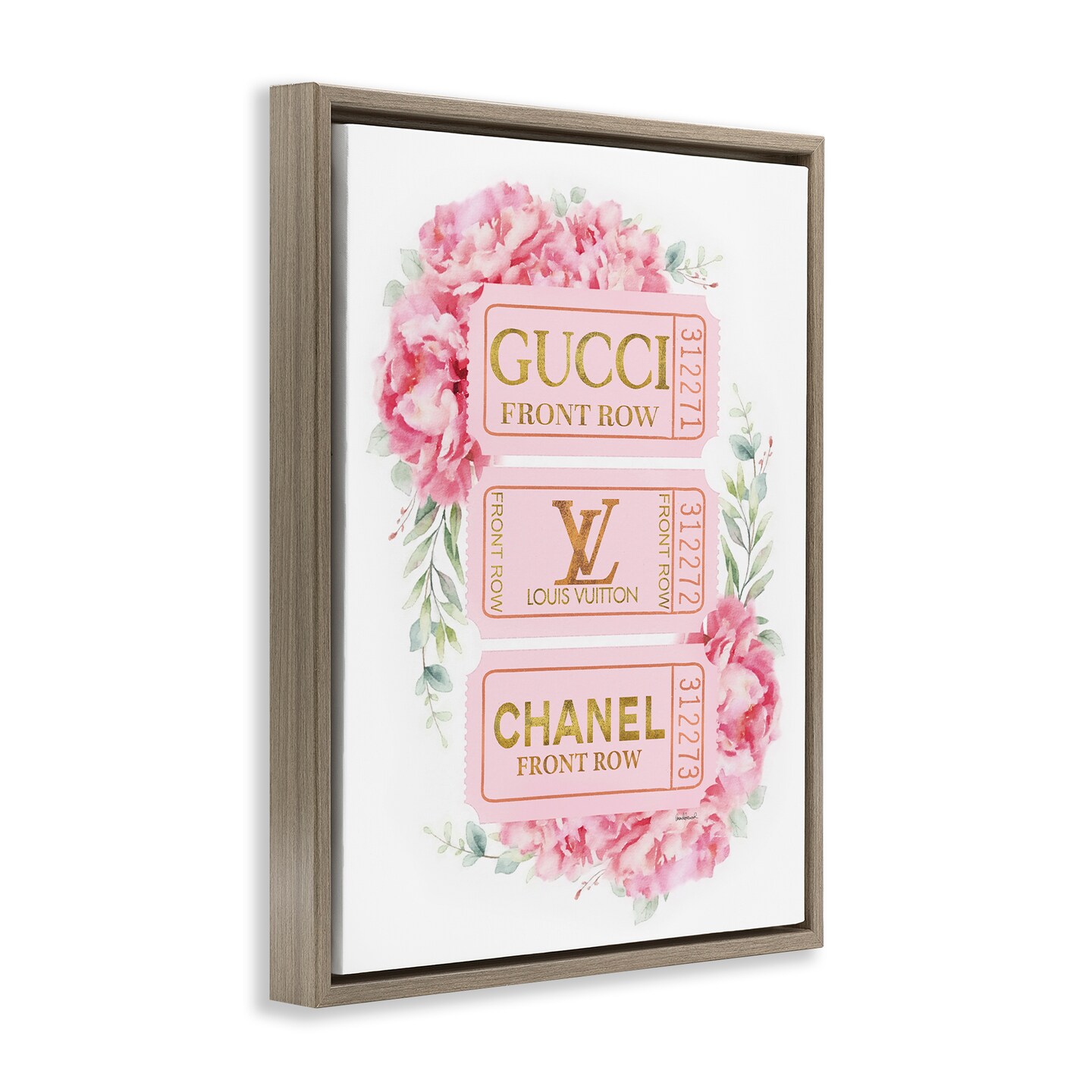 Stupell Industries Pink &#x26; Gold Glam Tickets Floater Framed Canvas Wall Art Design by Amanda Greenwood