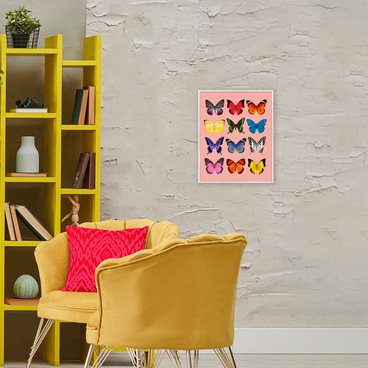 Stupell Industries Butterfly Species on Pink Framed Giclee, design by LISH Creative