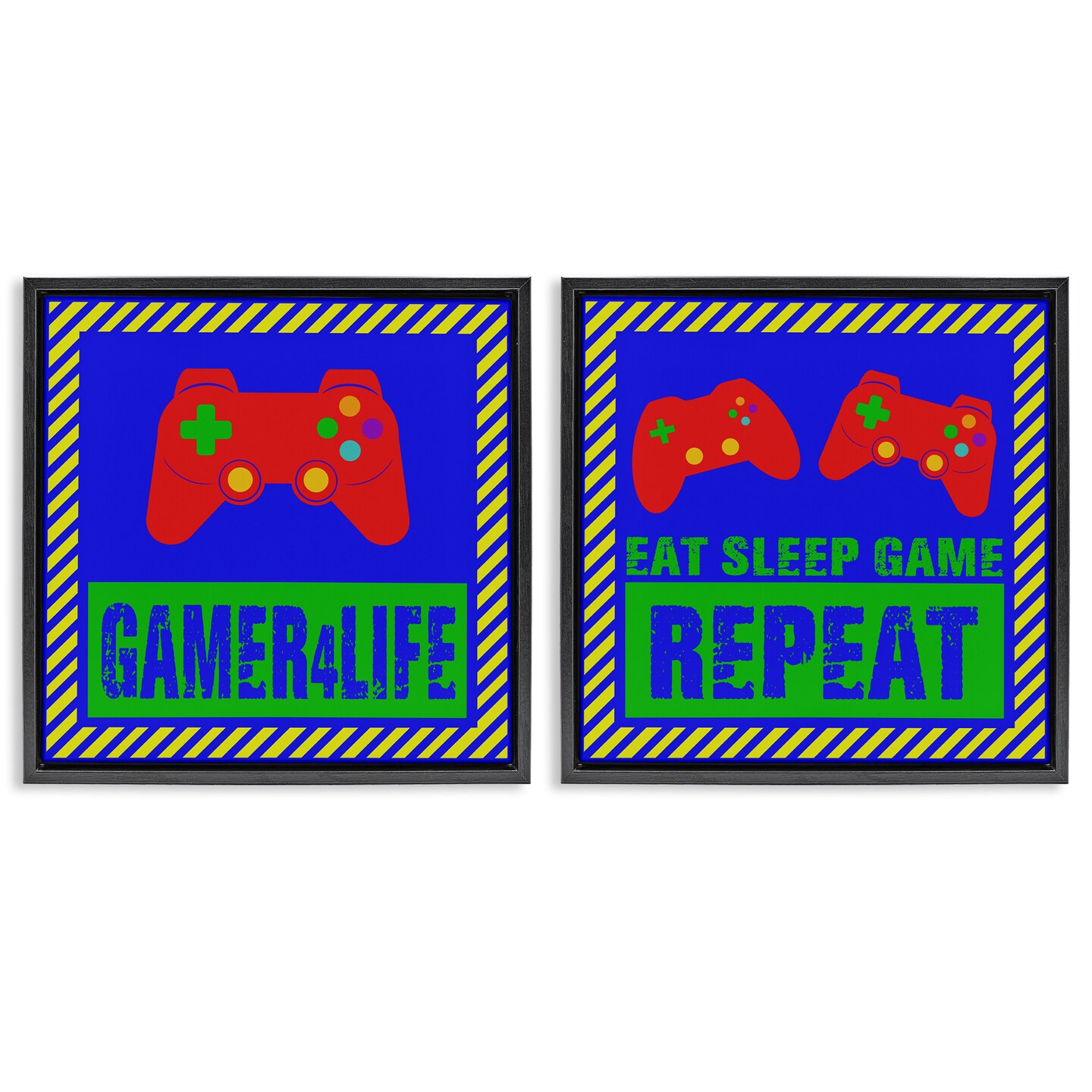 Stupell Industries Gamer Quotes with Stripes 2pc Floating Frame Set, design by Marcus Prime