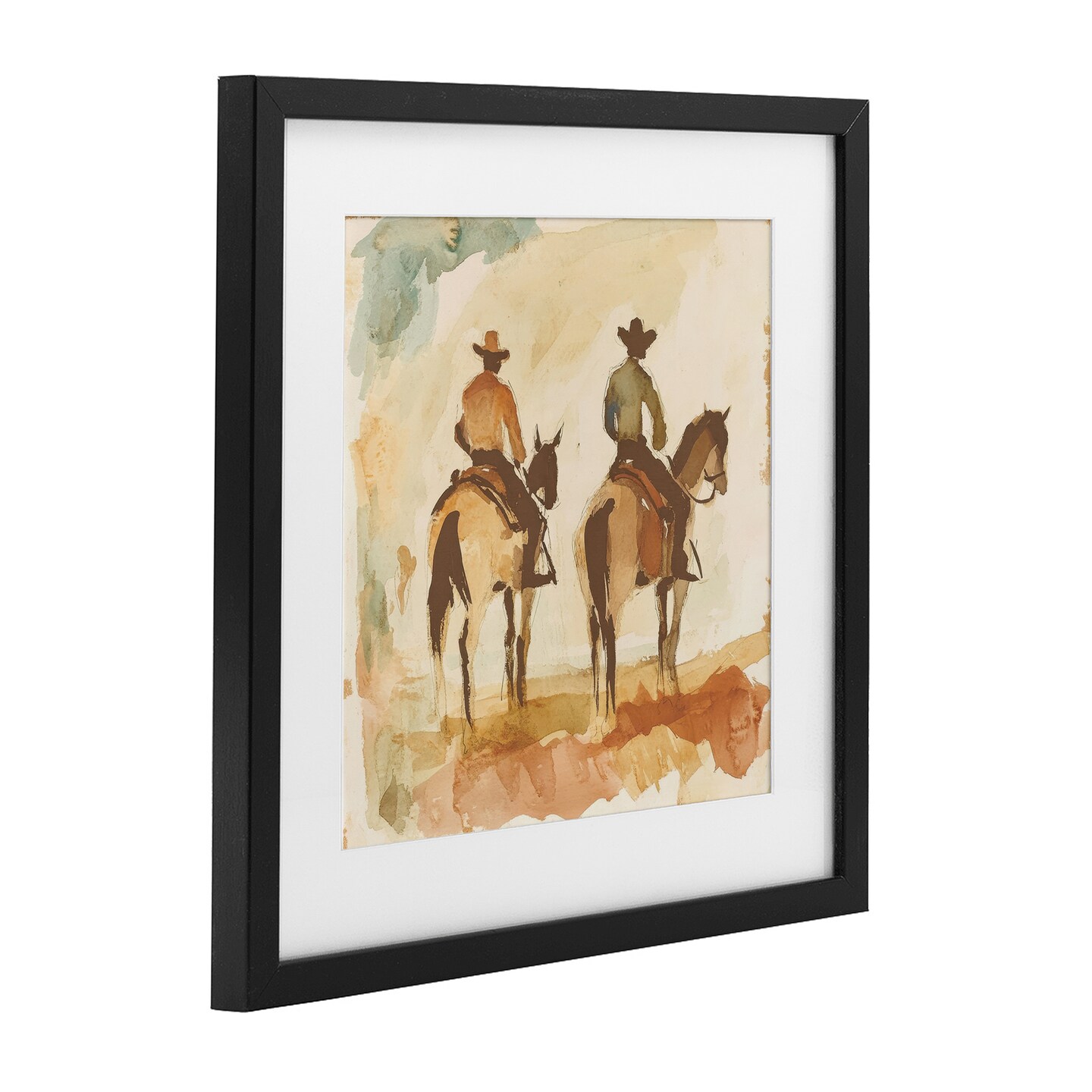 Stupell Industries Western Watercolor Cowboys Right Framed Print Under Glass, design by Petal Prints Design