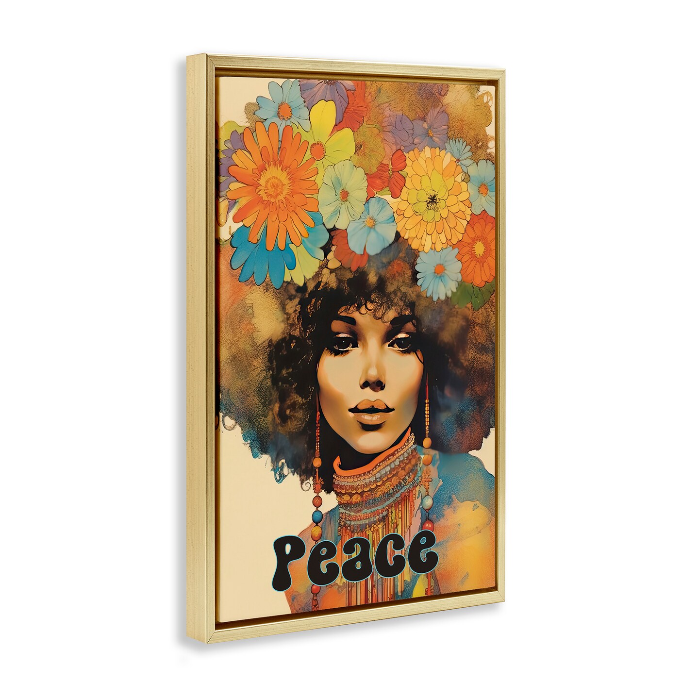 Stupell Industries Peace Groovy Afro Girl Floating Frame, design by Sasha
