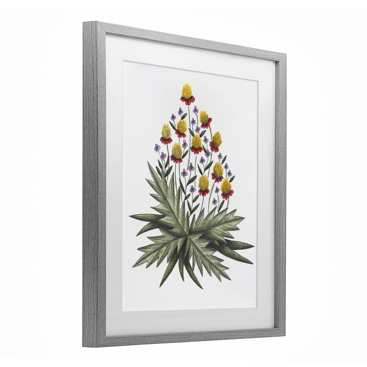 Stupell Industries Yellow Leafy Wild Flowers Framed Print Under Glass, design by Cecilia Battaini
