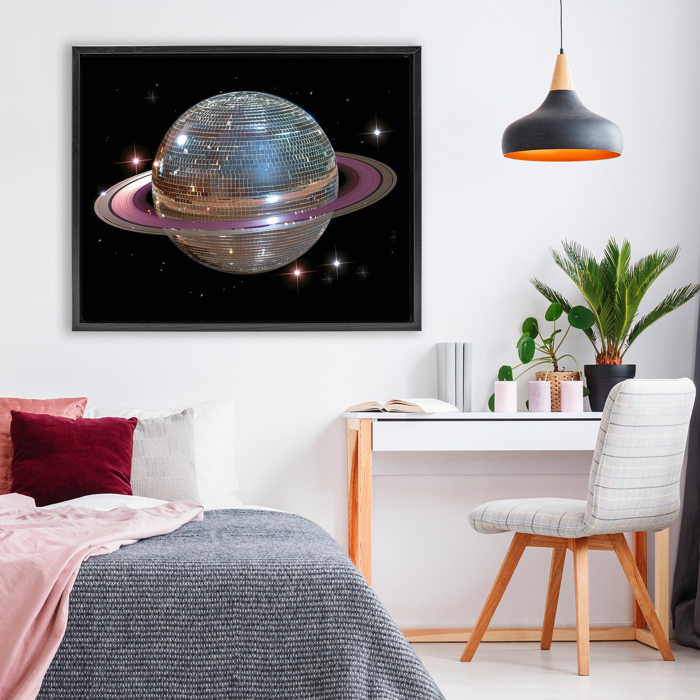 Stupell Industries Purple Disco Ball Planet Floating Frame, design by Decent Exposures