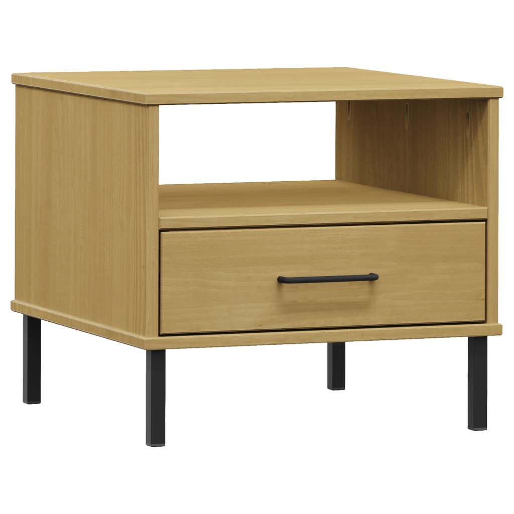 vidaXL Bedside Table with Metal Legs Brown Solid Wood Pine OSLO