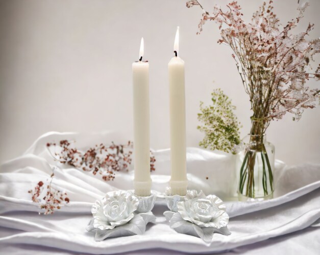 Ceramic White Rose Candle Holder-Set of 2, Wedding D&#xE9;cor or Gift, Anniversary D&#xE9;cor or Gift, Home D&#xE9;cor, Vanity Decor