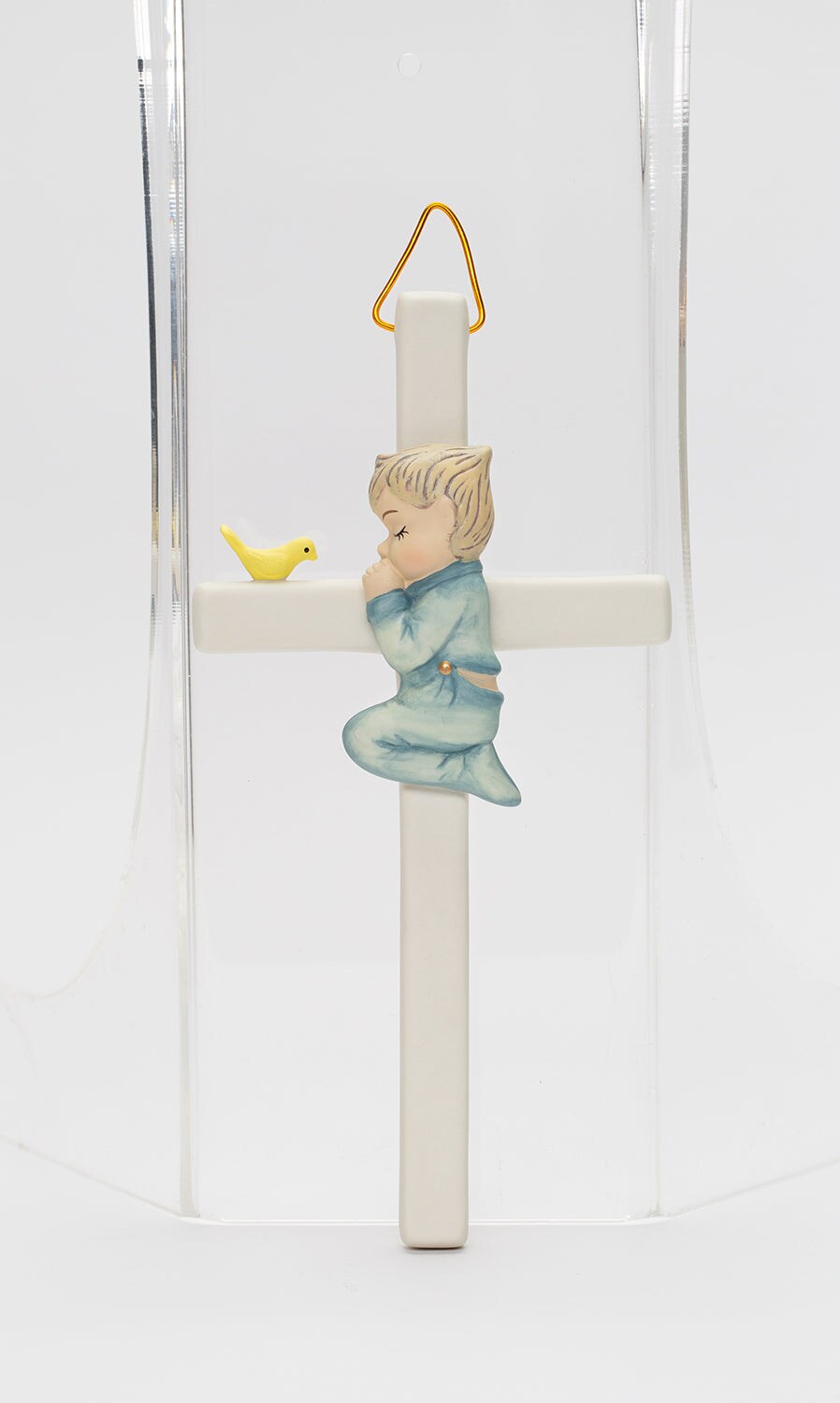 Ceramic Praying Boy With Bird Cross Wall Decor, Religious D&#xE9;cor, Religious Gift, Church D&#xE9;cor, Church Gift, Baptism Gift, Nursery Decor