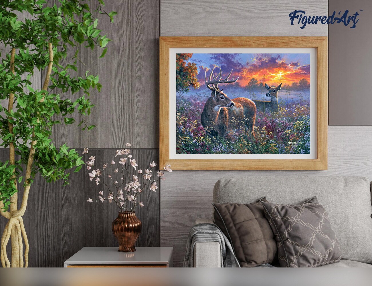 Figured&#x27;Art Paint by Numbers for Adults Deer couple 16&#x22;x20&#x22; - Craft Art Painting DIY Kit Rolled Canvas without frame