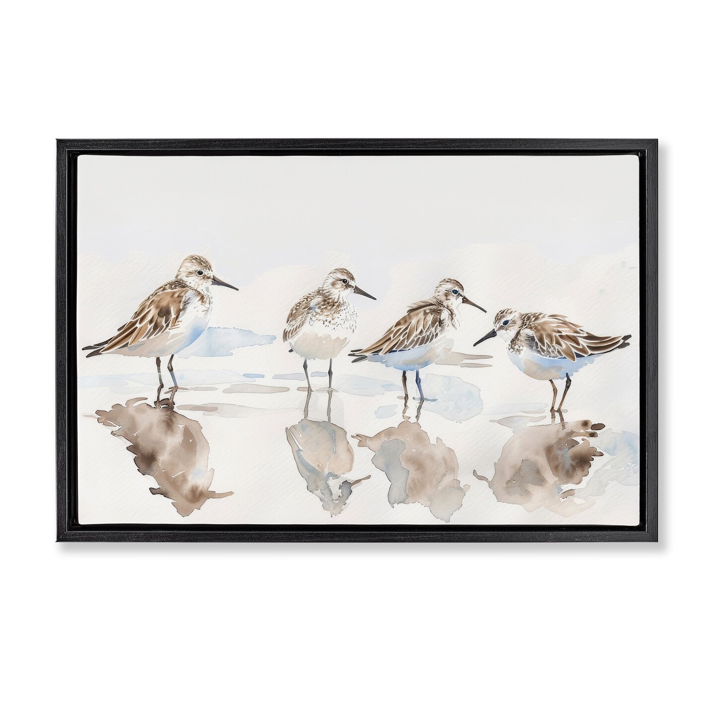 Stupell Industries Sandpipers Shore Reflection Floater Framed Canvas Wall Art Design by Petal Prints Design