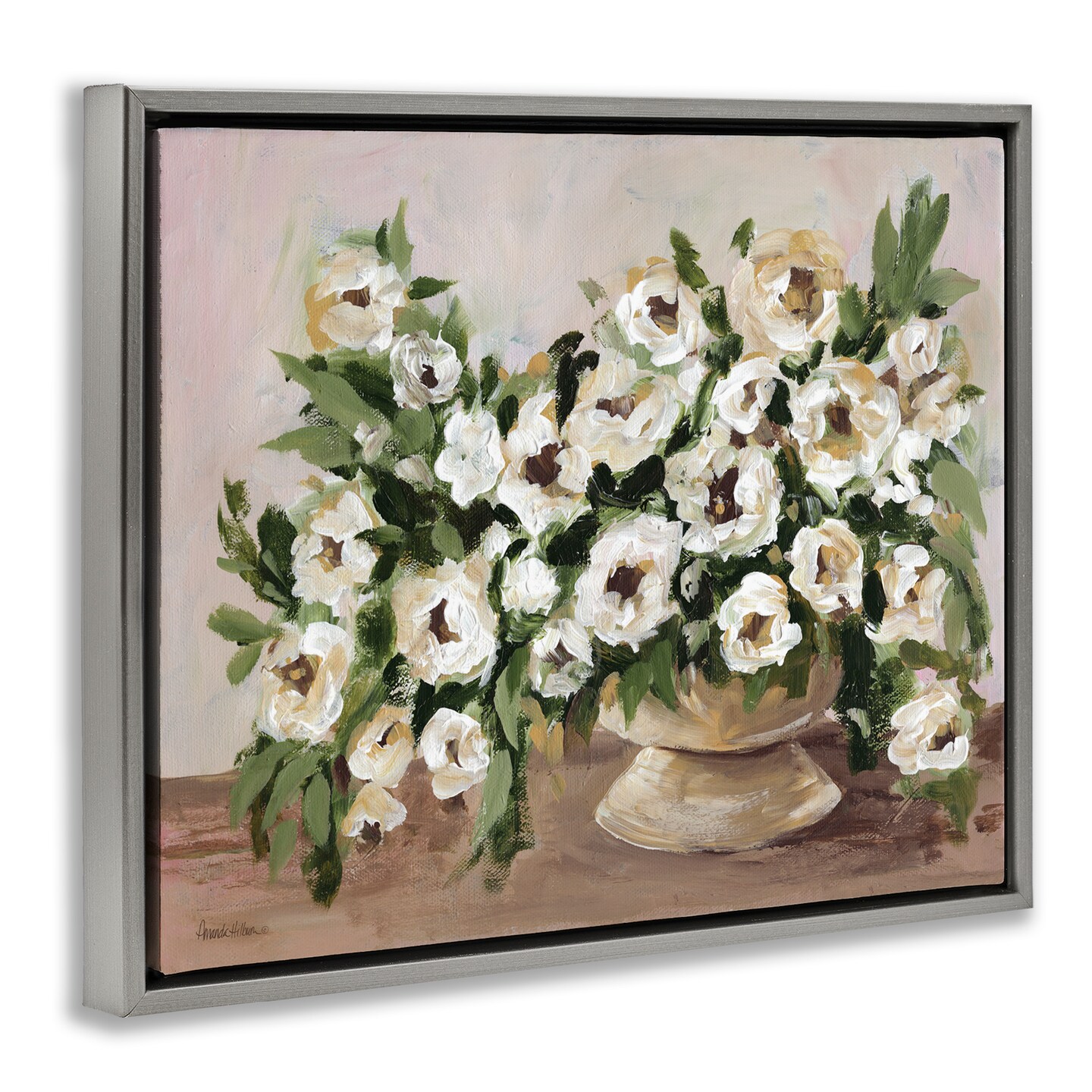 Stupell Industries Traditional Beige Flowers Floater Framed Canvas Wall Art Design by Amanda Hilburn