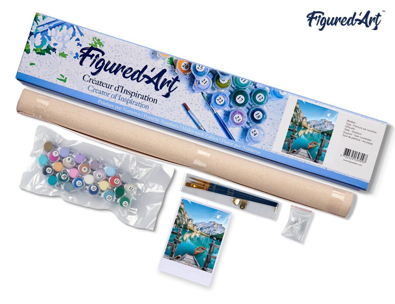 Figured'Art Paint by Numbers Kit for Adults Boat on the Mountain Lake 16"x20" - Craft Art Painting DIY Kit Rolled Canvas without frame