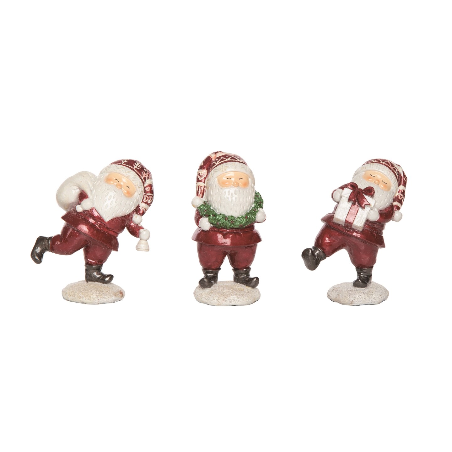 Resin Jolly Santa Figurine Set of Three Christmas Decor, Color: Multi ...