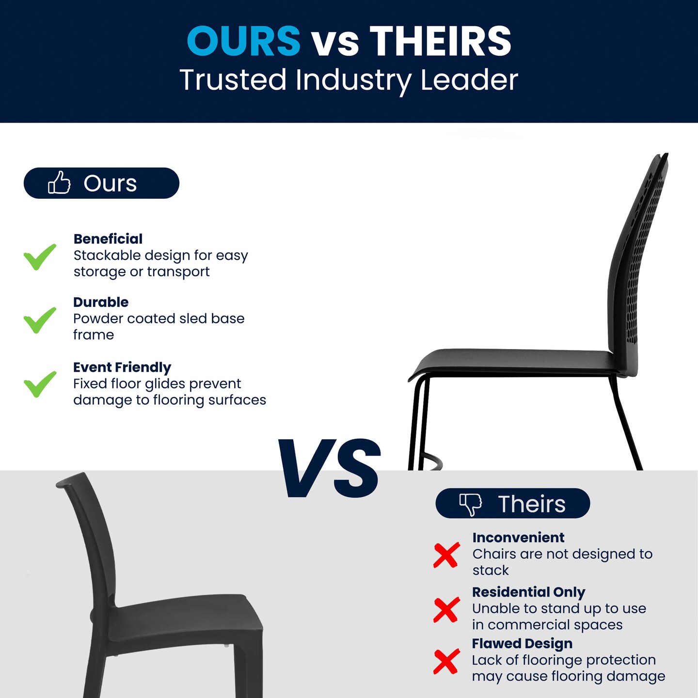 Emma and Oliver Home and Office Sled Base Stack Chair with Air-Vent Back - Guest Chair