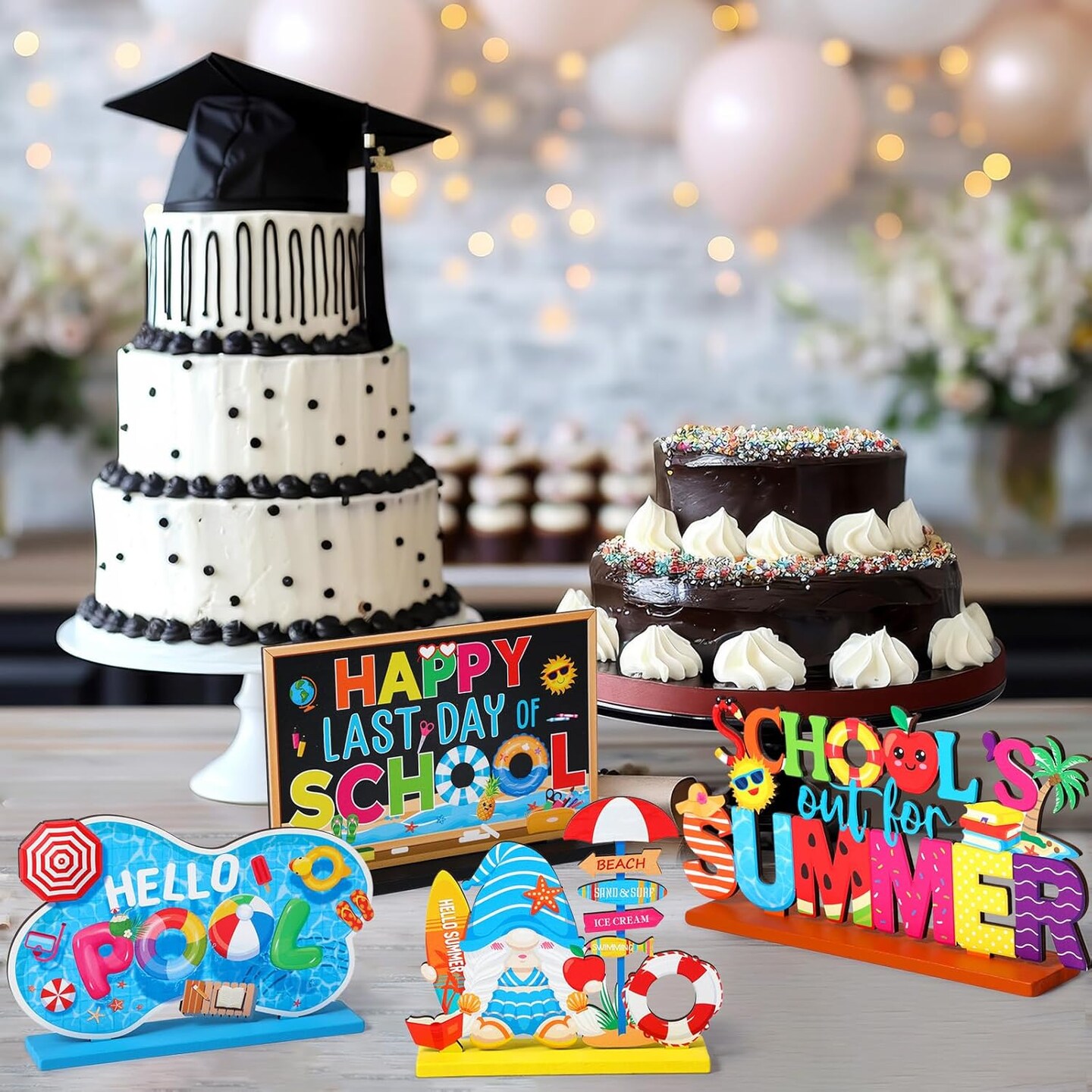 Summer Table Wooden Decorations End of School Year Centerpieces