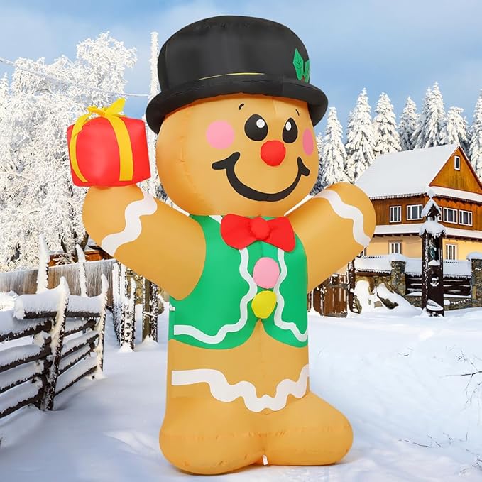 GOOSH 5 FT Christmas Inflatables Gingerbread Man with Built-in LEDs