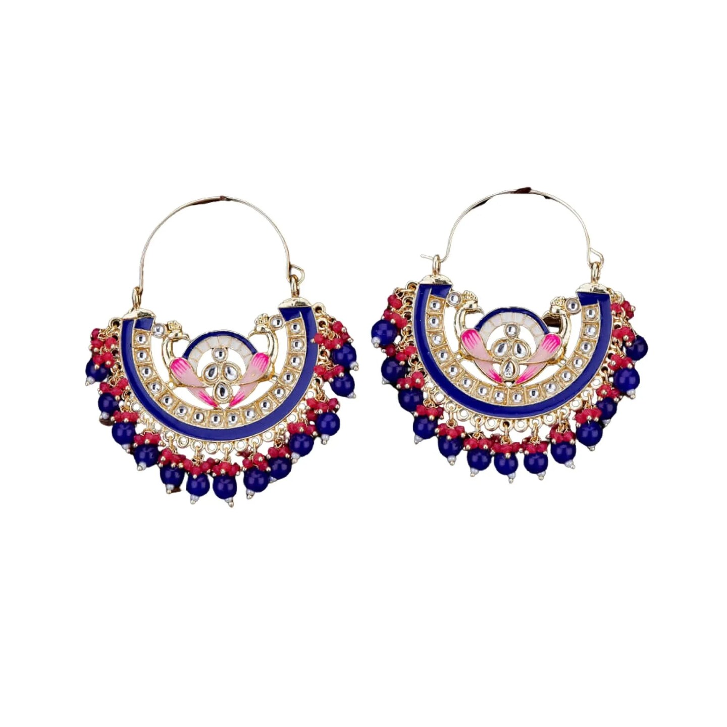 Oversized/ Big Indian Peacock Earrings for Women - Indian Jhumka Earrings for Women Chandbali Earring Kundan Pearl Hoop Earring in Golden Tone Bollywood Style Dangle Earring Jewelry for Bride Gift for Her