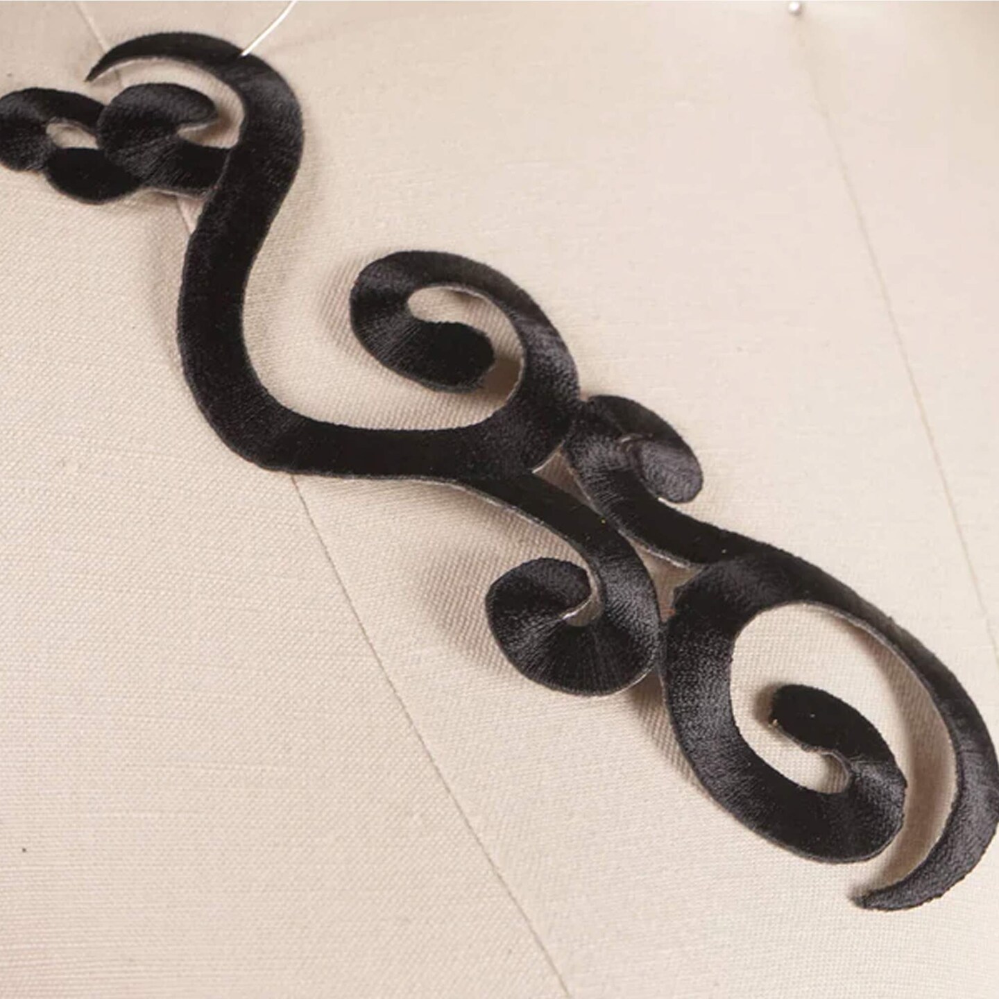 Black Embroidered Iron-On Applique 2 Pieces Metallic Patches for Necklines, Dresses & Stage Costumes