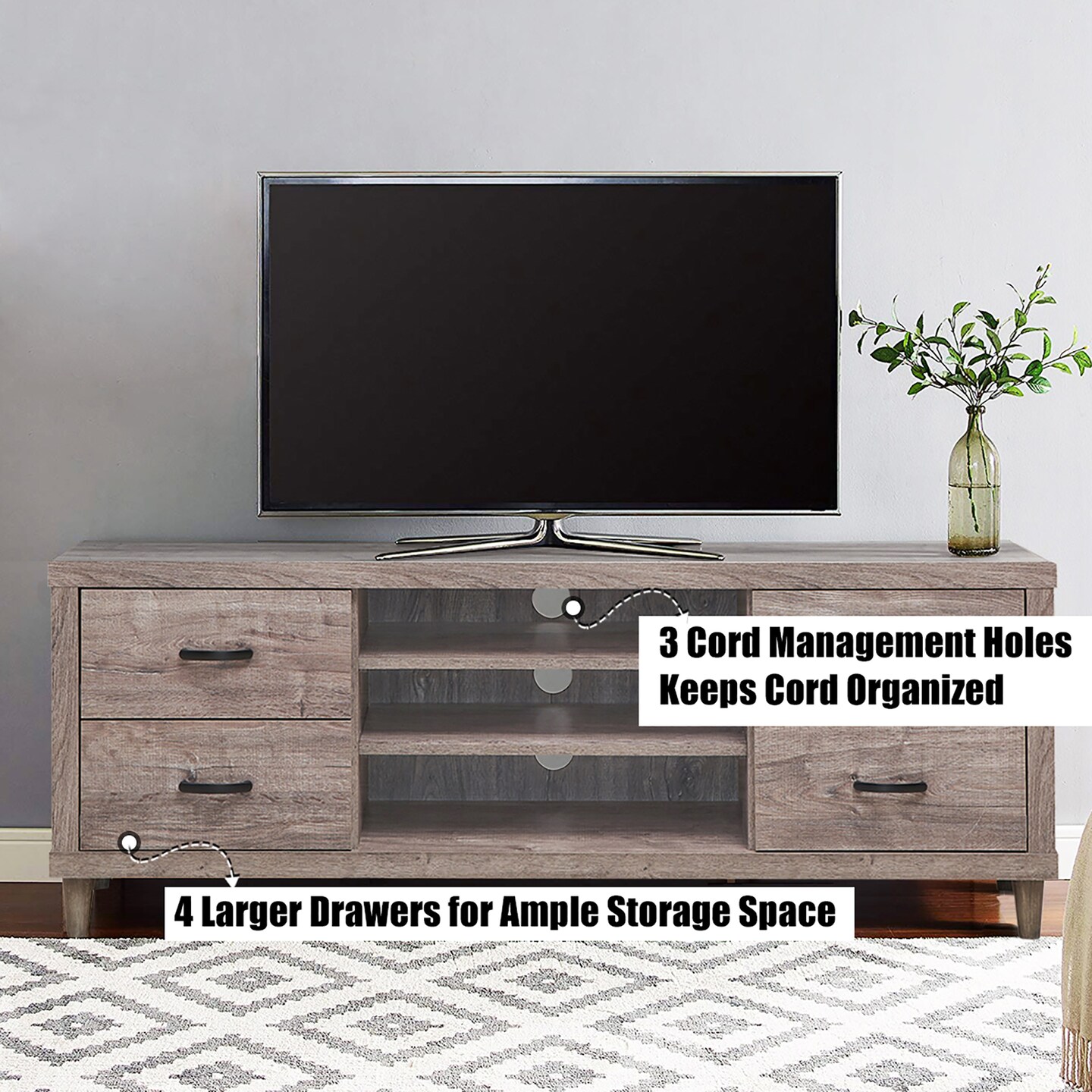 Costway TV Stand Entertainment Center Hold up to 65'' TV with Storage Shelves & 4 Drawers