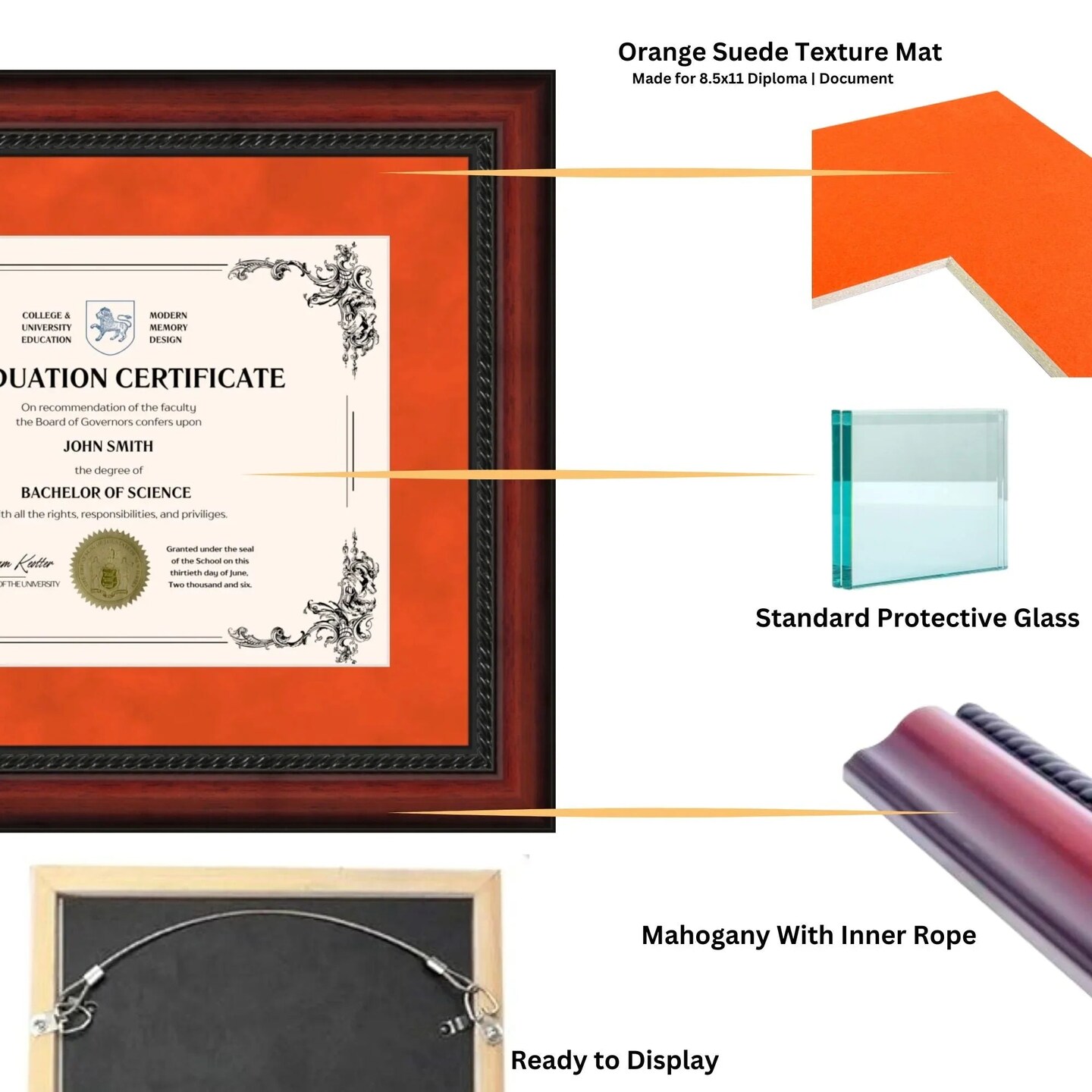 Auburn University 11x14 Diploma Frame for 8.5x11 Certificate Orange