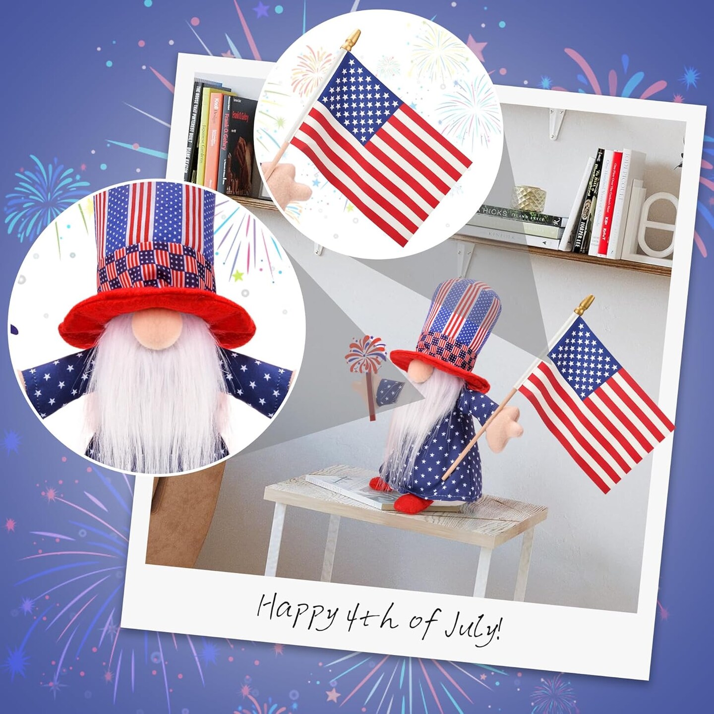 4th of July Gnomes Plush Decorations, Handmade Patriotic Gnome