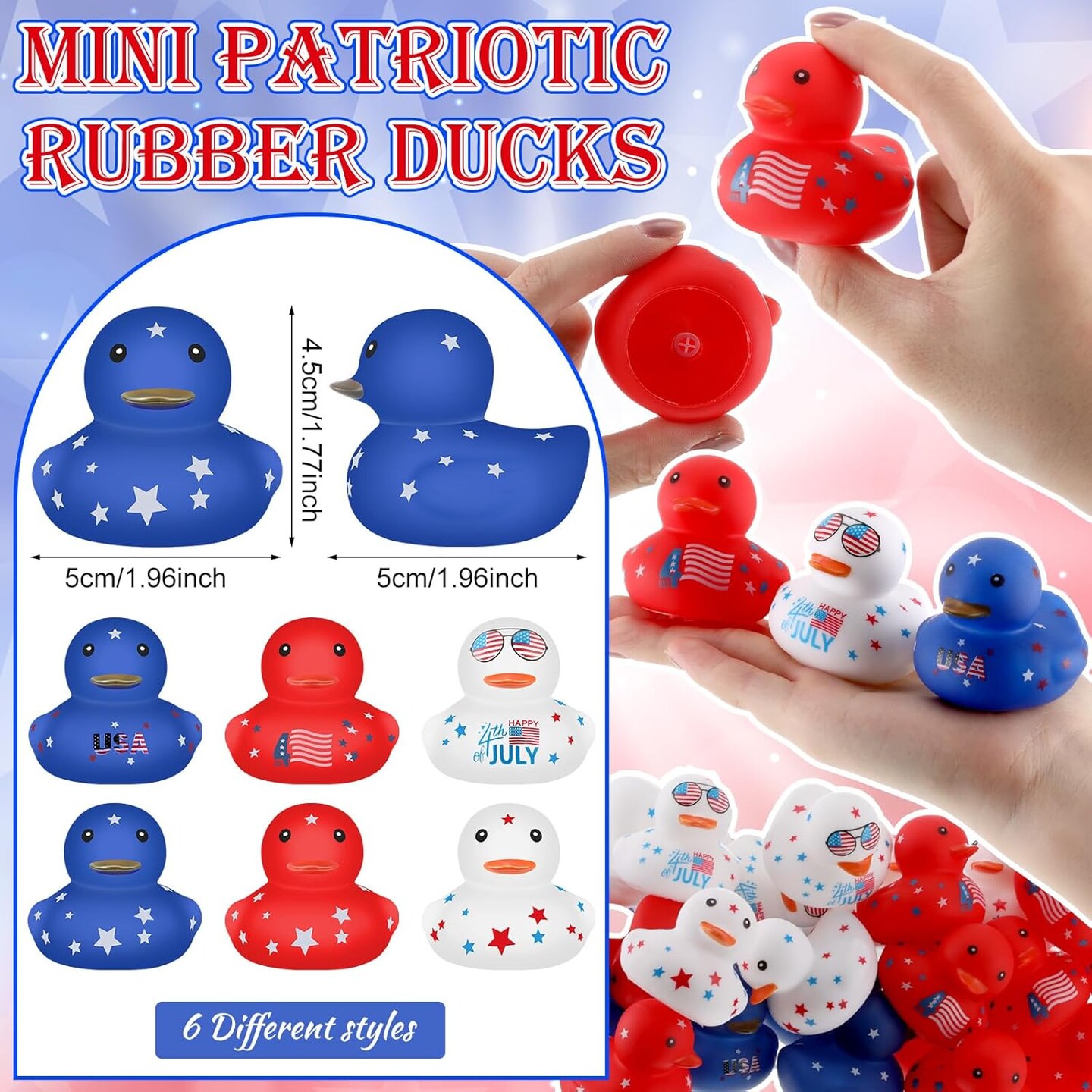 100 Pcs Patriotic Rubber Duck Bulk 1.96 Inch 4th of July 250th Anniversary Rubber Duck Independence Day 1776-2026 American Flag Ducky for Memorial Day Birthday Adult Pool (Classic)