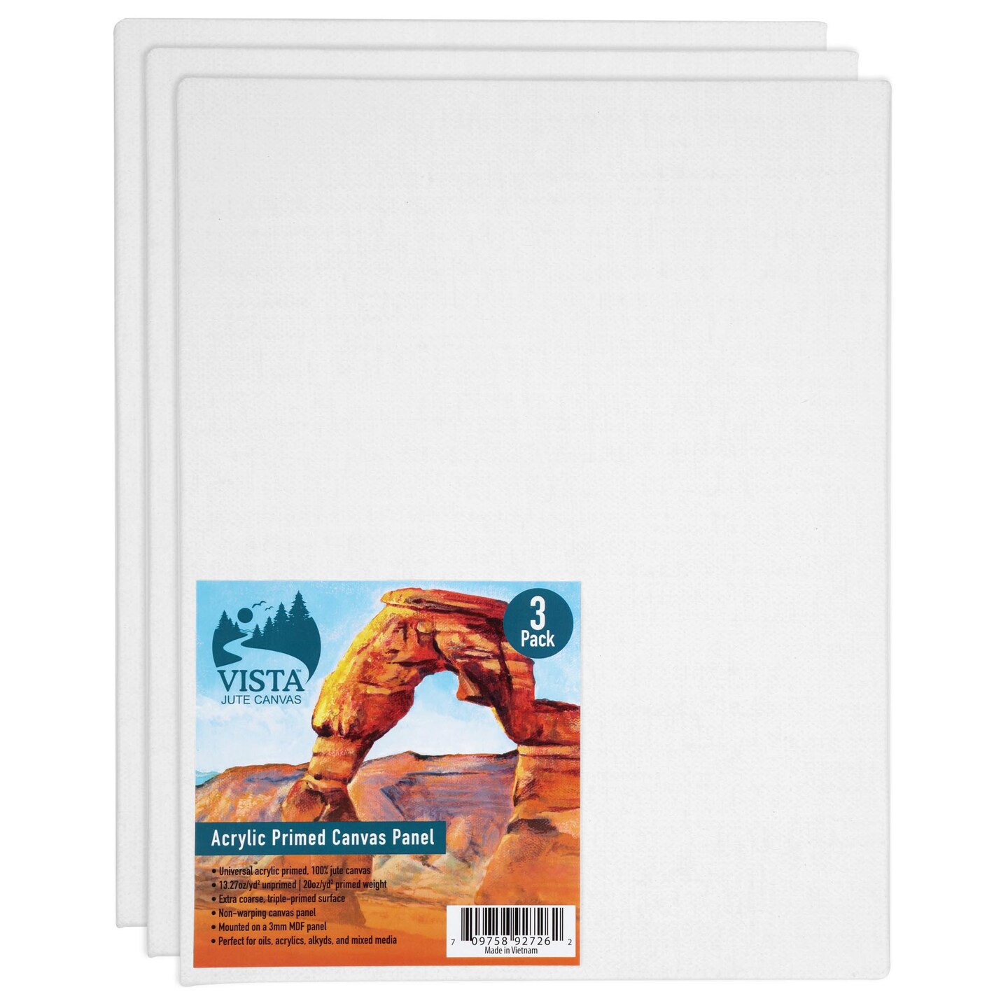 Vista Jute Acrylic-Primed Canvas Panels - 5"x7", 3 Pack - Blank Canvas for Traditional Oils, Eco Friendly, 100% Jute, Triple-Primed, Extra Coarse Texture, Ideal for Dry Brush and Impasto Techniques