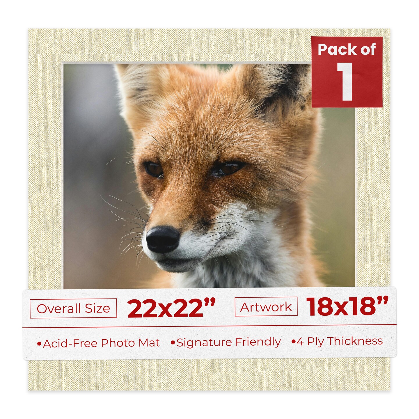 Off White Canvas Mat Board for 22x22 Frames - Fits 18x18 Photos