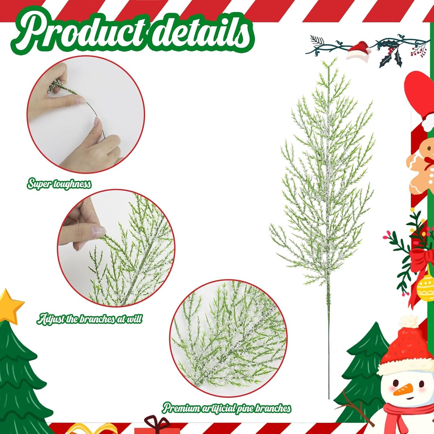 72PCS Artificial Snow Frosted Pine Branches, Spring Greenery Stems Faux Pine Branches, Fake Picks DIY Snowy Pine Stems 13.6"D x 8"W x 13.58"H