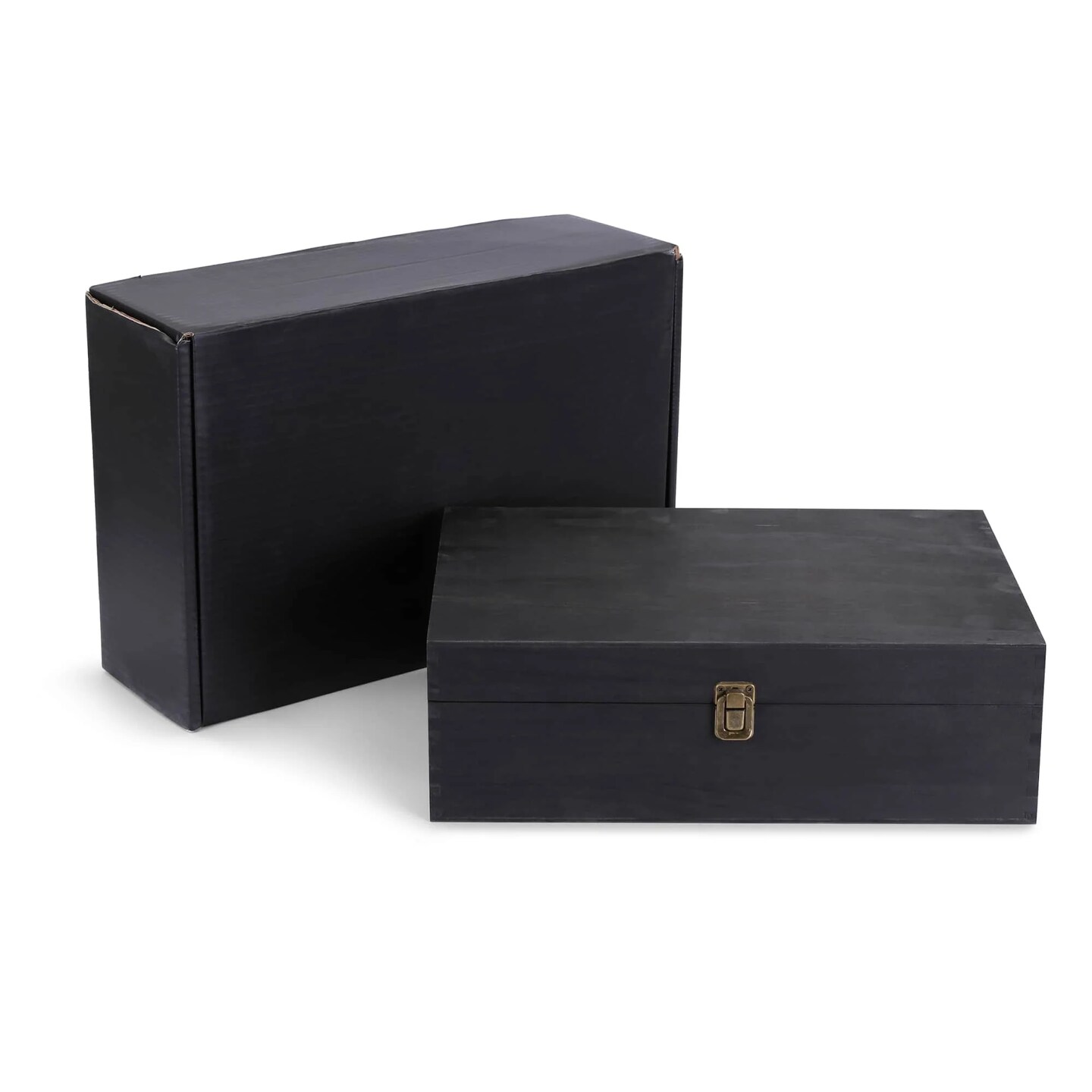 Makerflo XL Size Pine Wood Memory Box with Black Felt Inside and Hinged with Clasp of Front, Keepsake Wooden Box Ideal for Craft and Personalization (Laser Engraving, Epoxy, UV DTF, and Vinyl)
