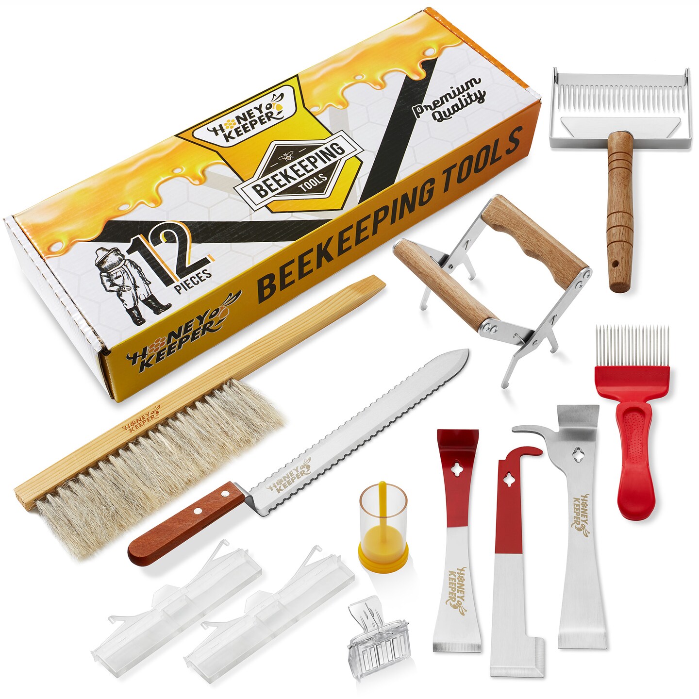Honey Keeper 12-Piece Beekeeping Tool Kit - Essential Starter Supplies for Beginner Beekeepers