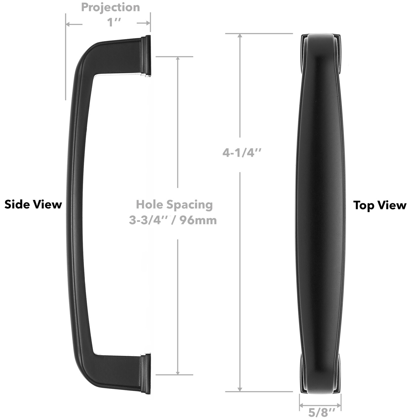 Cauldham Solid Kitchen Cabinet Handles (3-3/4" Hole Centers) - Drawer/Door Hardware - Style T765 - Matte Black