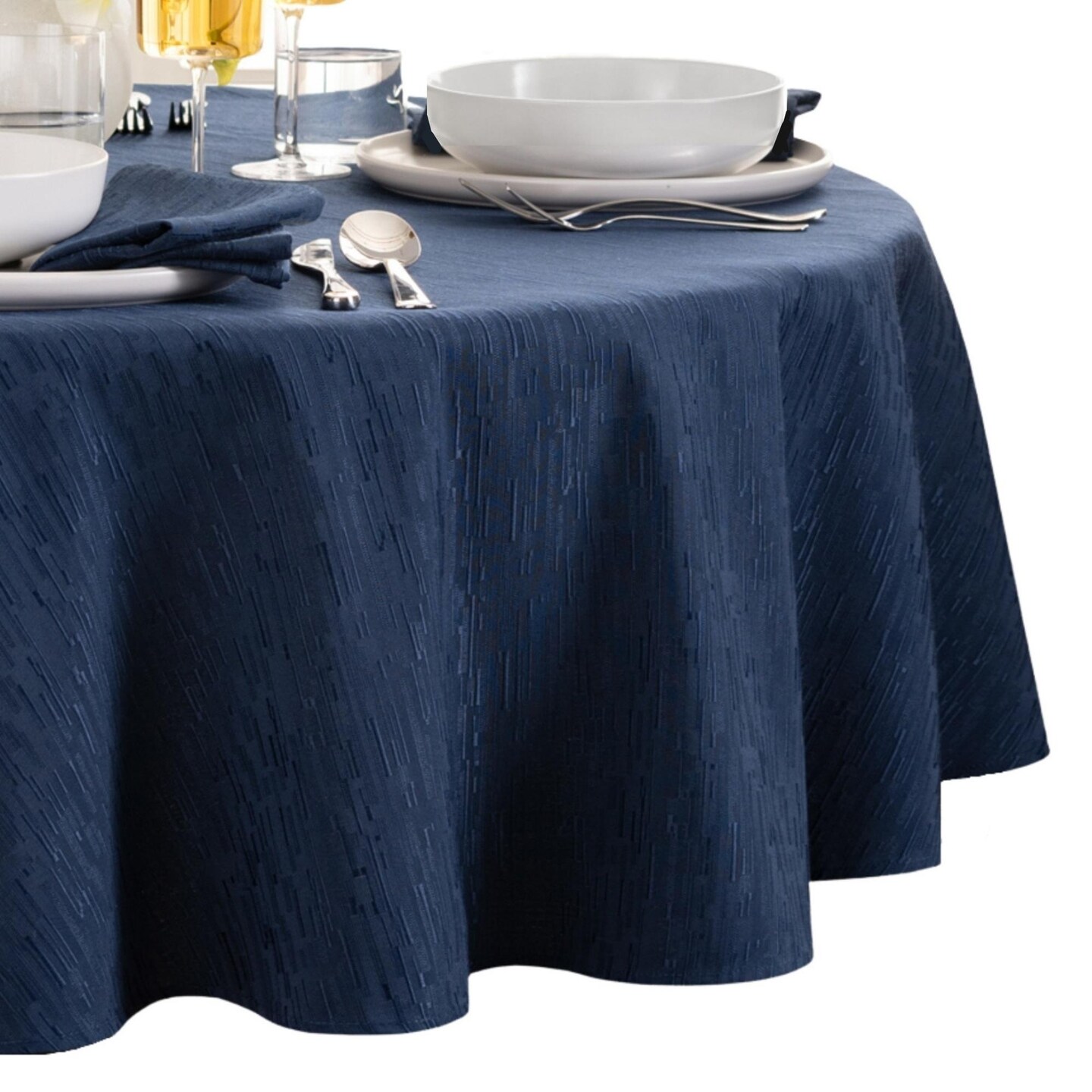 Threadmade Home Continental Solid Texture Water Resistant Tablecloth, Navy - 60"W x 84"L Oval