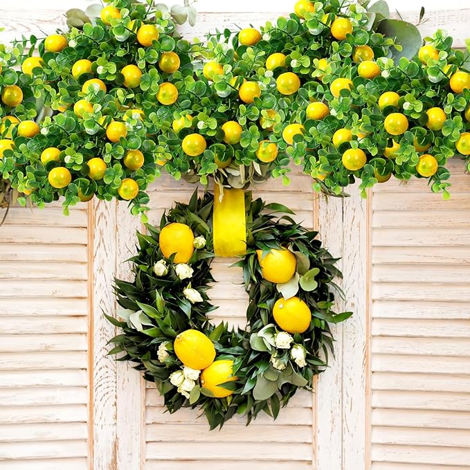 6 Pack Lemon for Decoration Fake Lemon Branches Artificial Vivid Yellow Faux Lemons Tables Centerpiece for Kitchen Stem Fruits for Home Spring Summer Decor